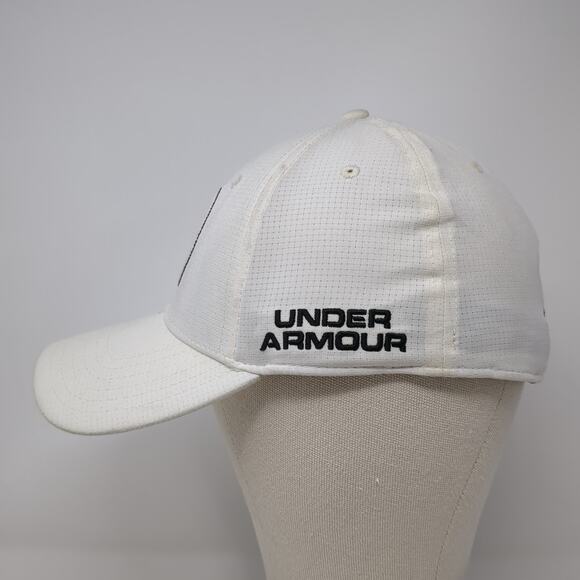 Under Armour Golf Fitted Baseball Cap White L Embroidered Vented Holes 6 Panel - Picture 3 of 9